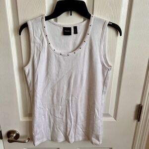 Rafaella‎ Tank Top Studded Neck Sleeveless Casual White Top Size M
